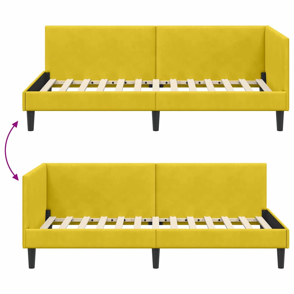 Kutni okvir kreveta s uzglavljem Žuta 100 cm x 200 cm Baršun