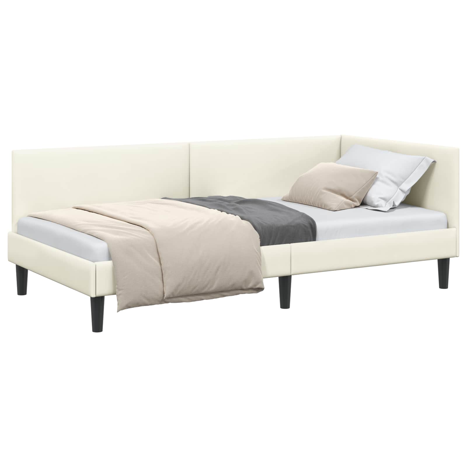Kutni okvir kreveta s uzglavljem Krema 100 cm x 200 cm Baršun
