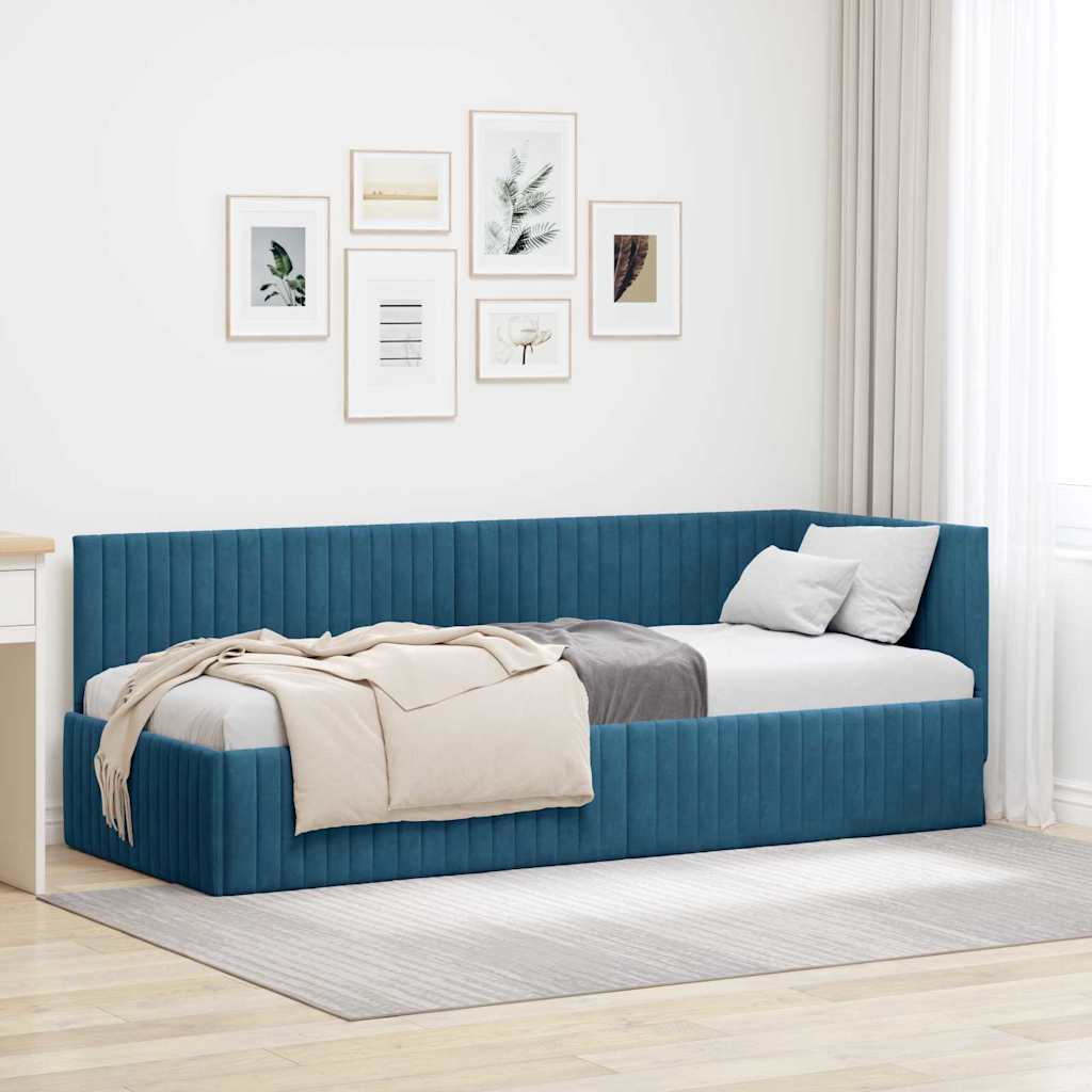 Kutni okvir kreveta s uzglavljem Plava 80 cm x 200 cm Baršun