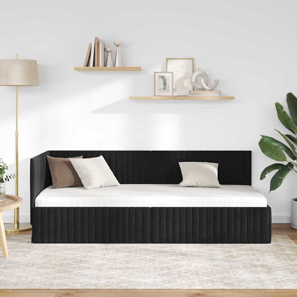 Kutni okvir kreveta s uzglavljem Crna 80 cm x 200 cm Baršun