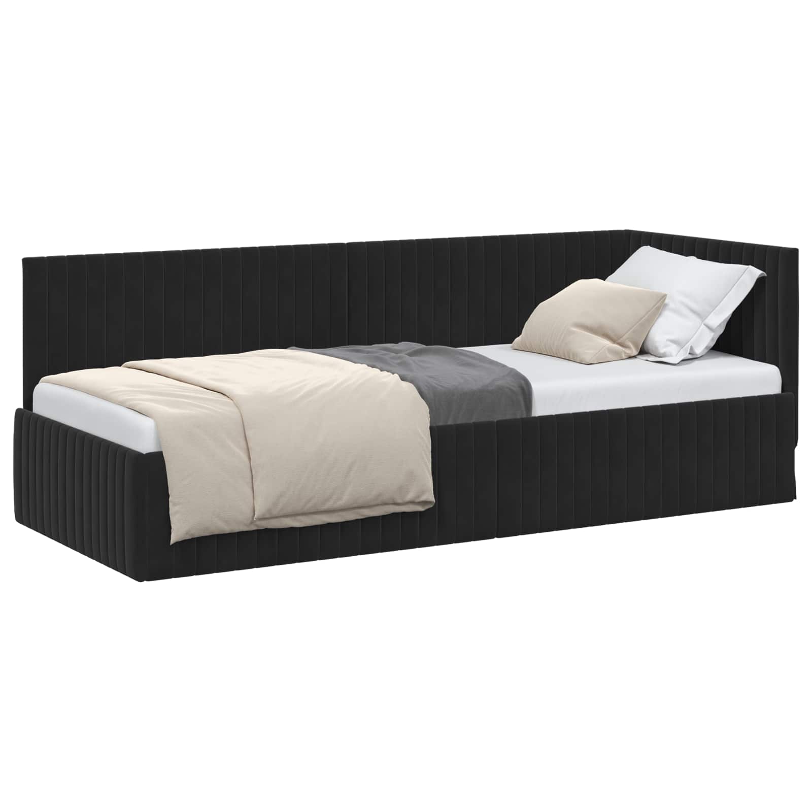 Kutni okvir kreveta s uzglavljem Crna 80 cm x 200 cm Baršun