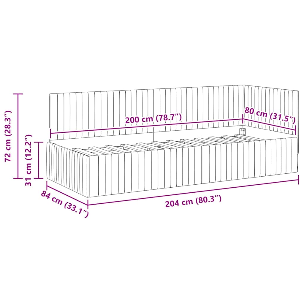 Kutni okvir kreveta s uzglavljem Žuta 80 cm x 200 cm Baršun