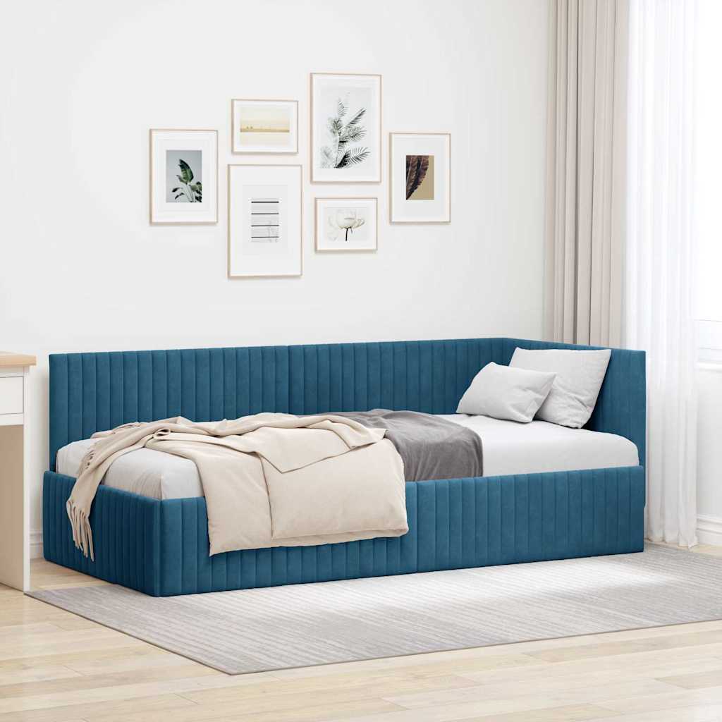 Kutni okvir kreveta s uzglavljem Plava 90 cm x 190 cm Baršun