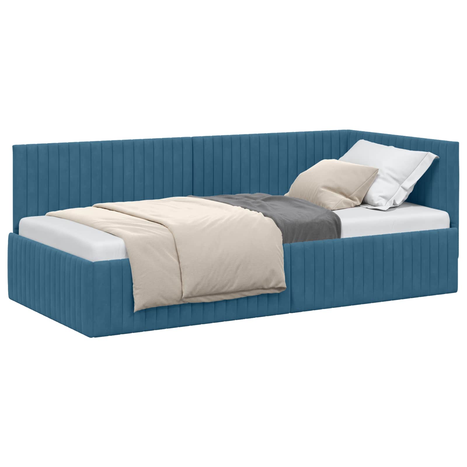 Kutni okvir kreveta s uzglavljem Plava 90 cm x 190 cm Baršun