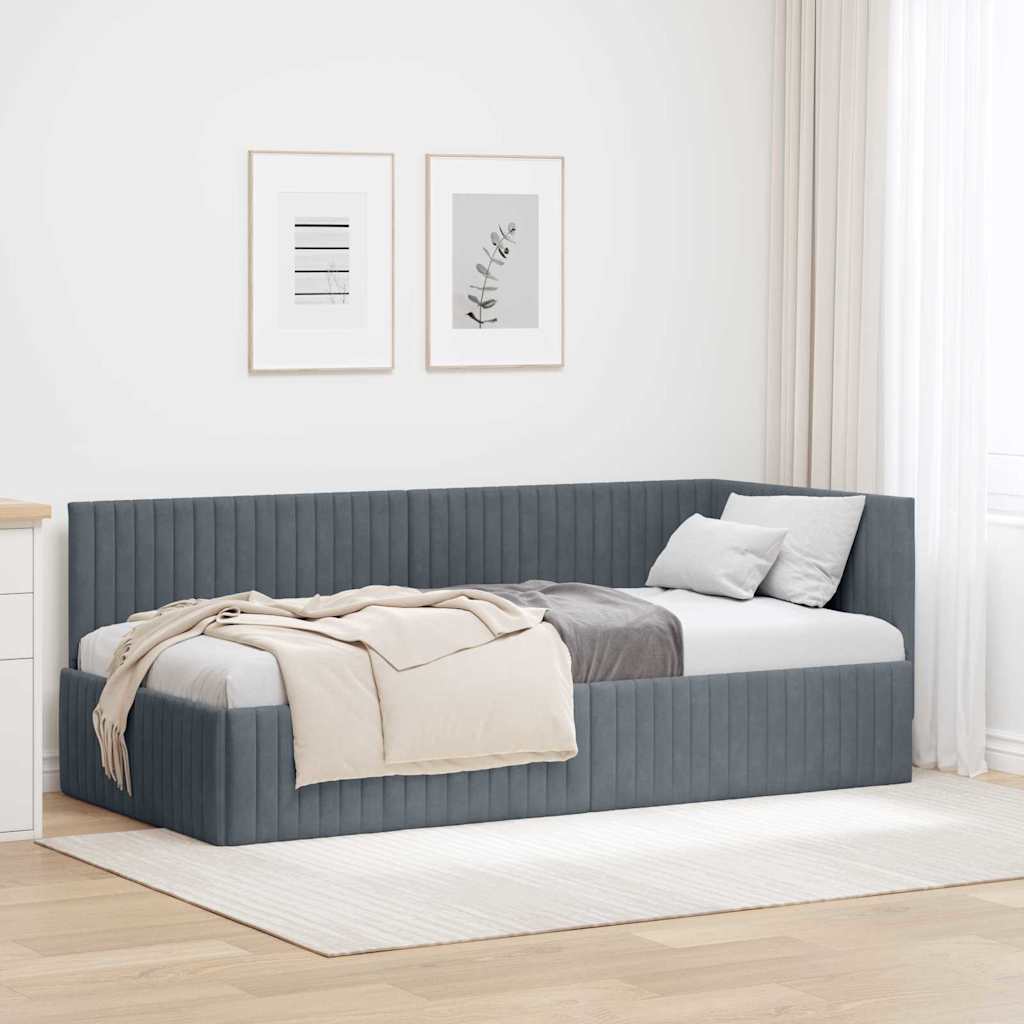 Kutni okvir kreveta Tamno siva 90 cm x 190 cm Baršun