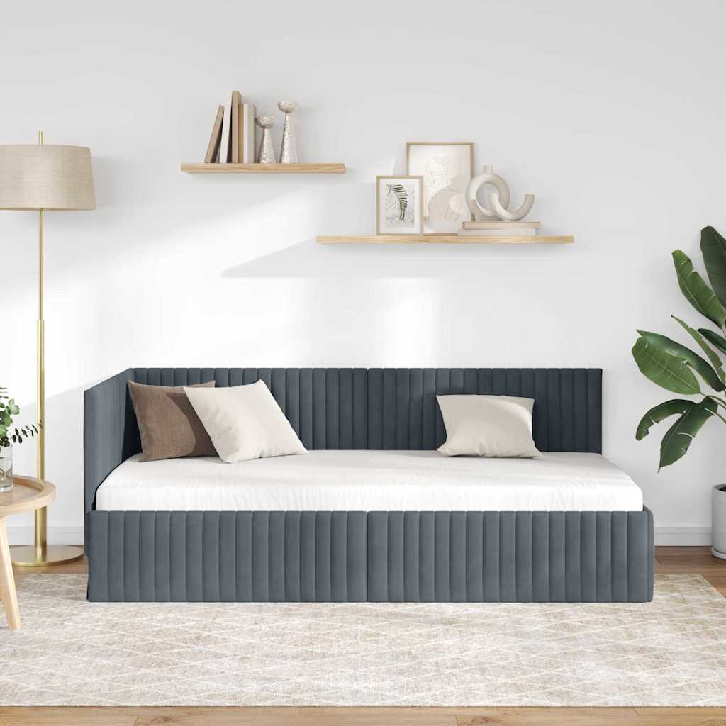 Kutni okvir kreveta Tamno siva 90 cm x 190 cm Baršun