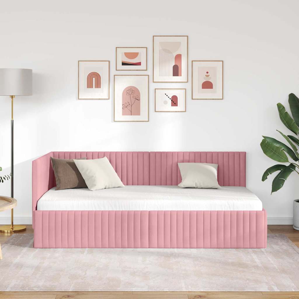 Kutni okvir kreveta Ružičasta 90 cm x 190 cm Baršun
