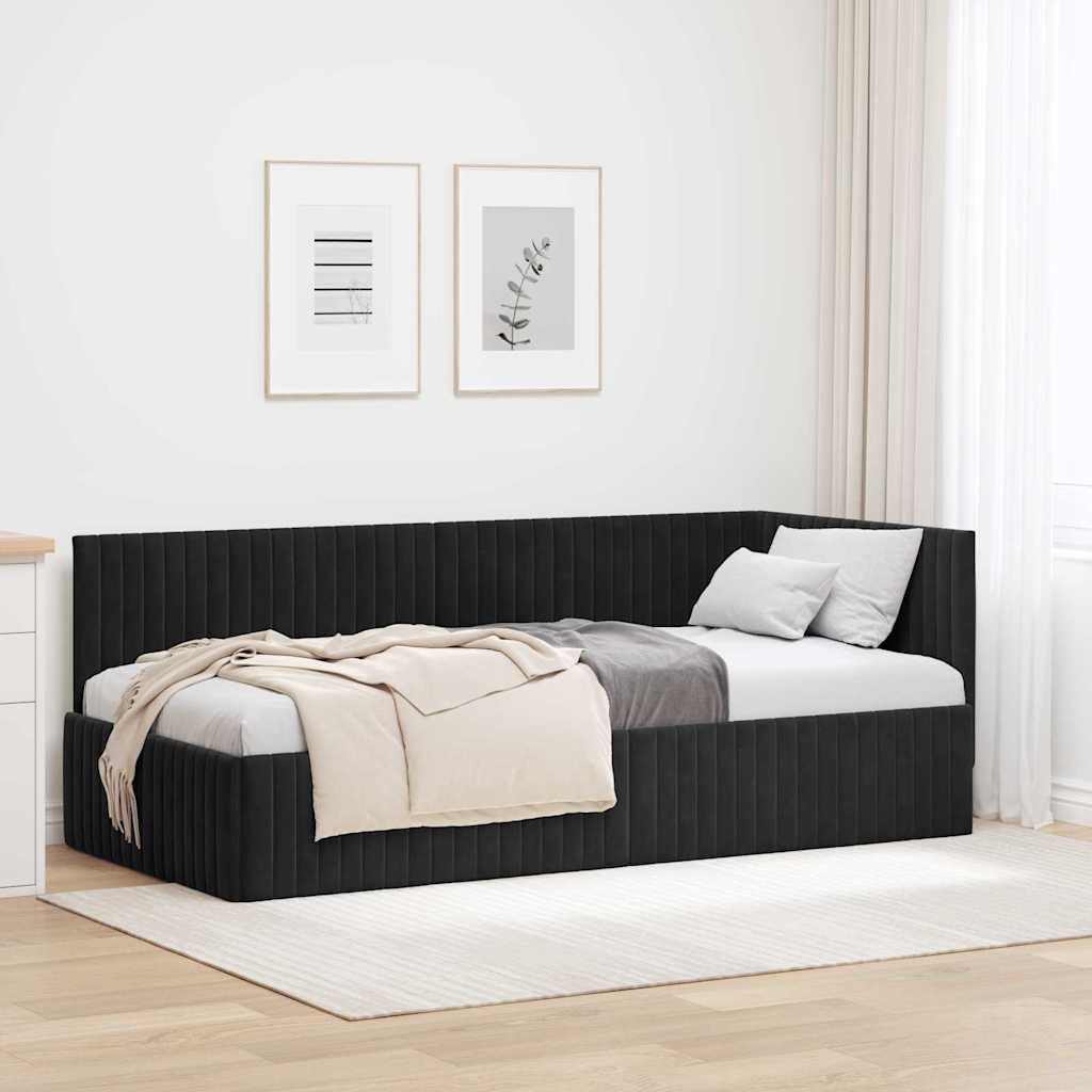 Kutni okvir kreveta s uzglavljem Crna 90 cm x 190 cm Baršun