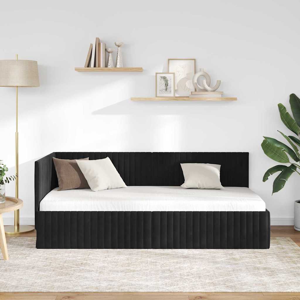 Kutni okvir kreveta s uzglavljem Crna 90 cm x 190 cm Baršun