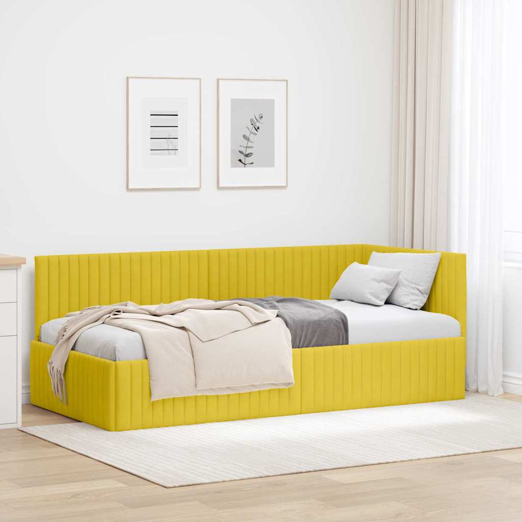 Kutni okvir kreveta s uzglavljem Žuta 90 cm x 190 cm Baršun
