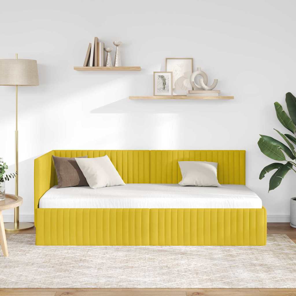 Kutni okvir kreveta s uzglavljem Žuta 90 cm x 190 cm Baršun