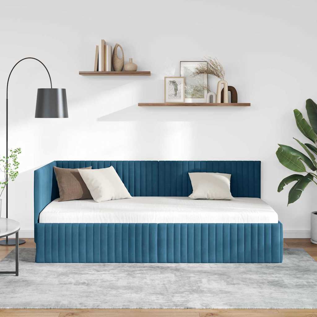 Kutni okvir kreveta s uzglavljem Plava 90 cm x 200 cm Baršun