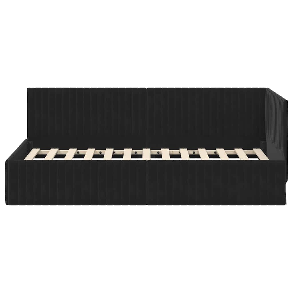 Kutni okvir kreveta s uzglavljem Crna 90 cm x 200 cm Baršun