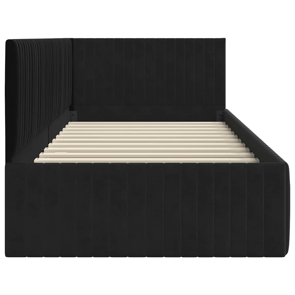 Kutni okvir kreveta s uzglavljem Crna 90 cm x 200 cm Baršun