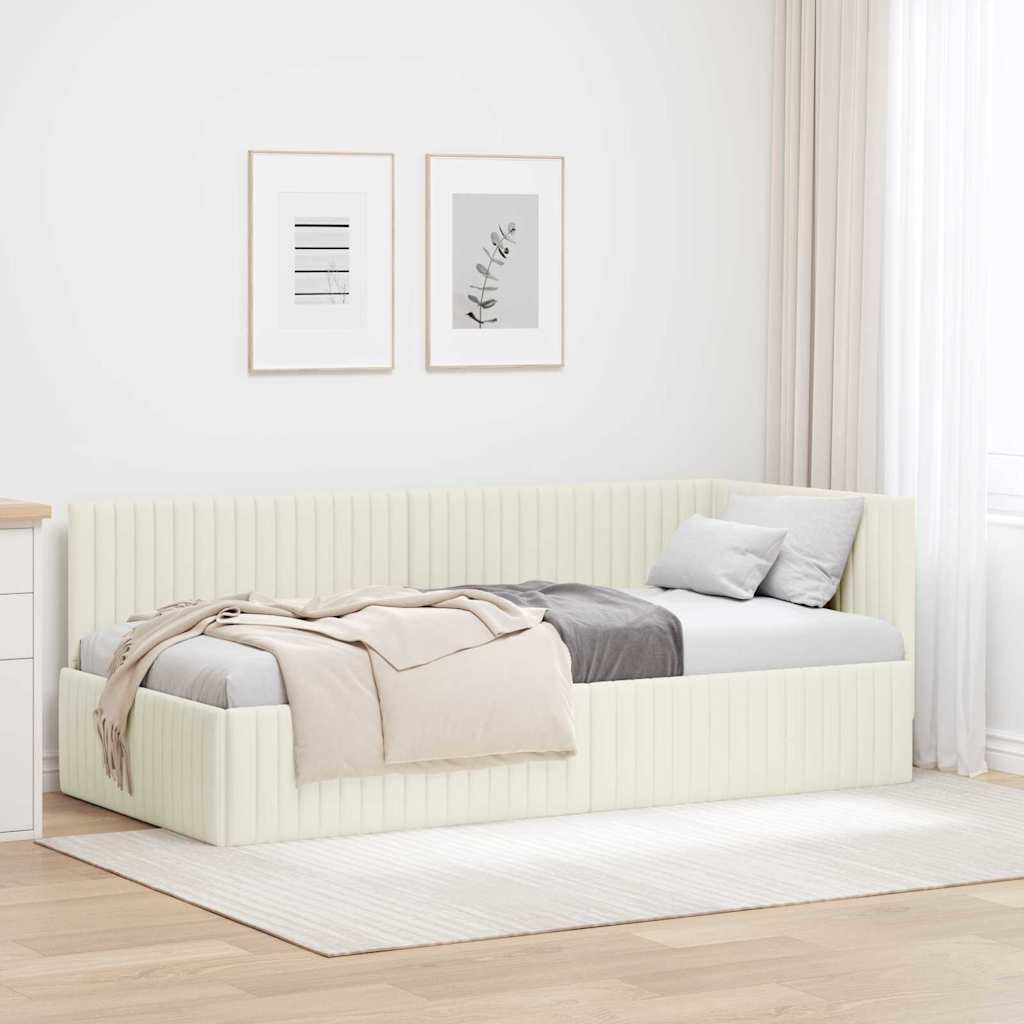 Kutni okvir kreveta s uzglavljem Krema 90 cm x 200 cm Baršun