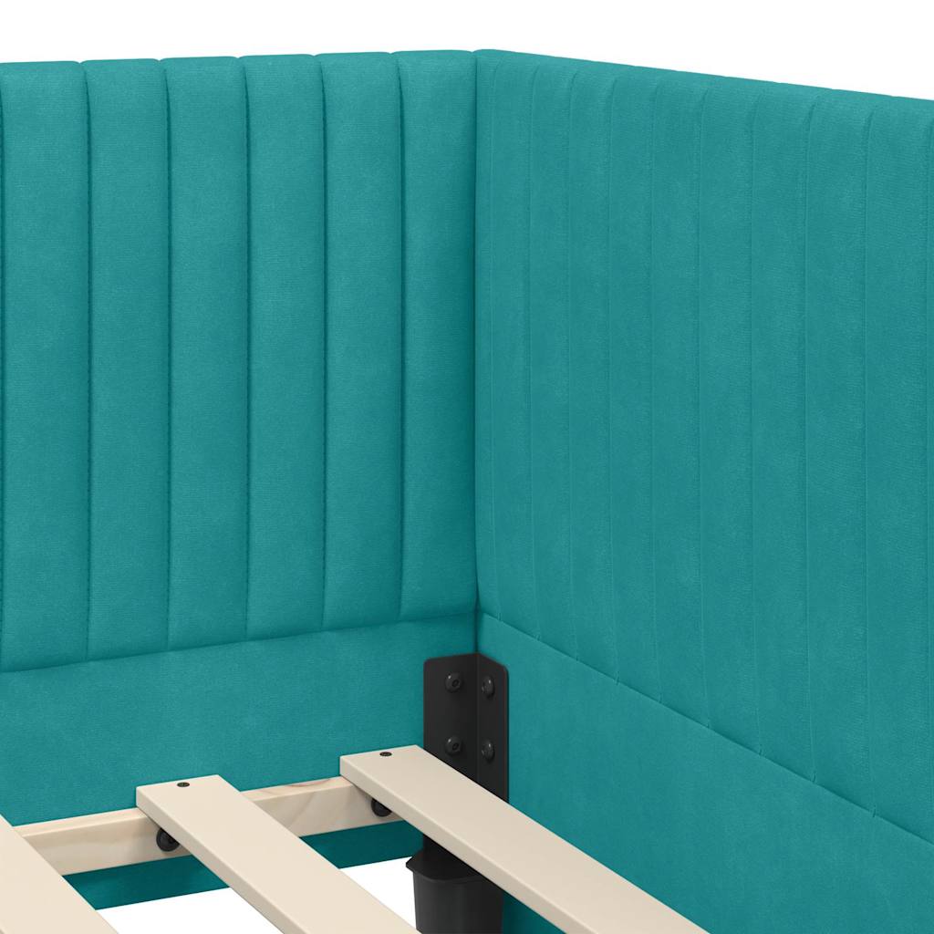 Kutni okvir kreveta s uzglavljem Tirkizna 90 cm x 200 cm Baršun