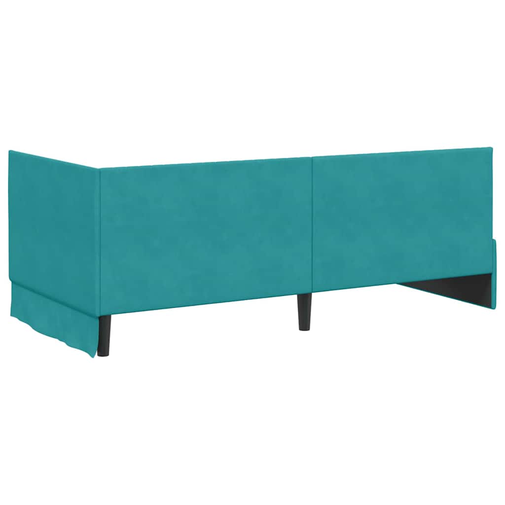 Kutni okvir kreveta s uzglavljem Tirkizna 90 cm x 200 cm Baršun