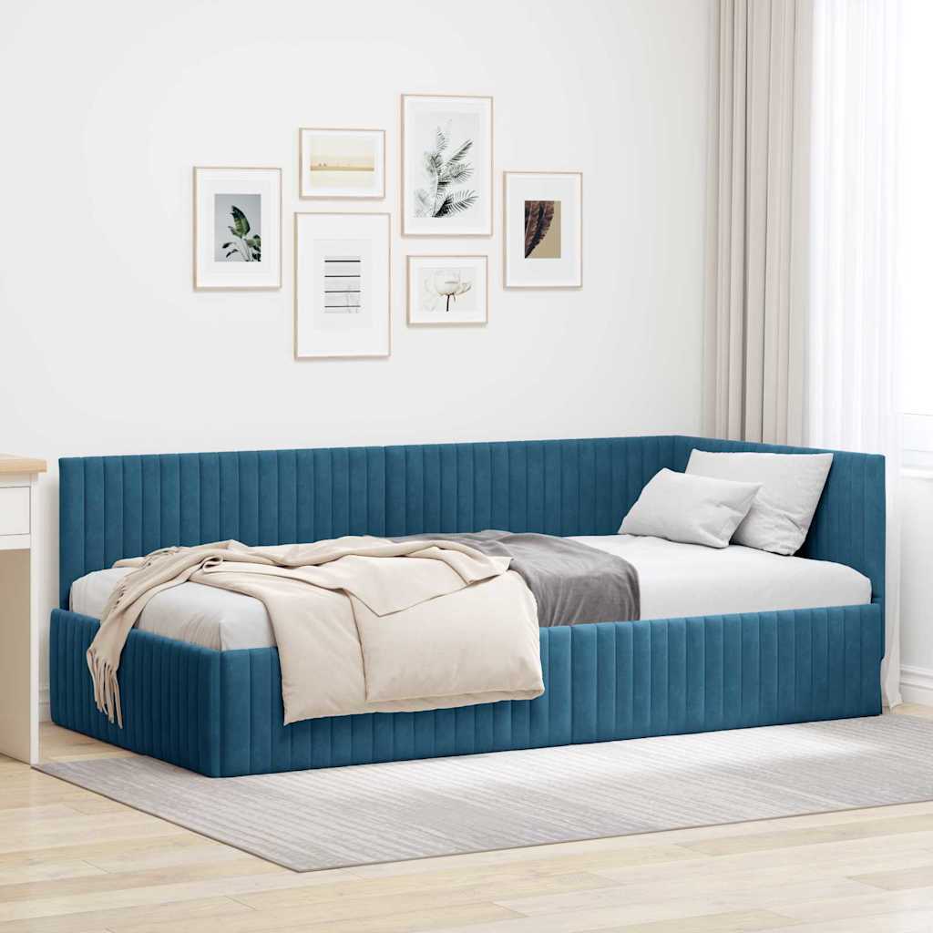 Kutni okvir kreveta s uzglavljem Plava 100 cm x 200 cm Baršun