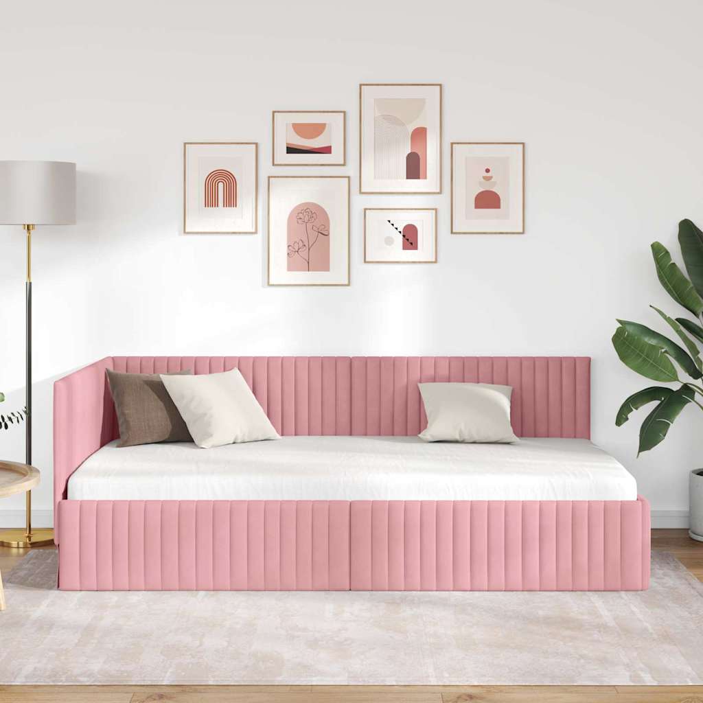 Kutni okvir kreveta Ružičasta 100 cm x 200 cm Baršun