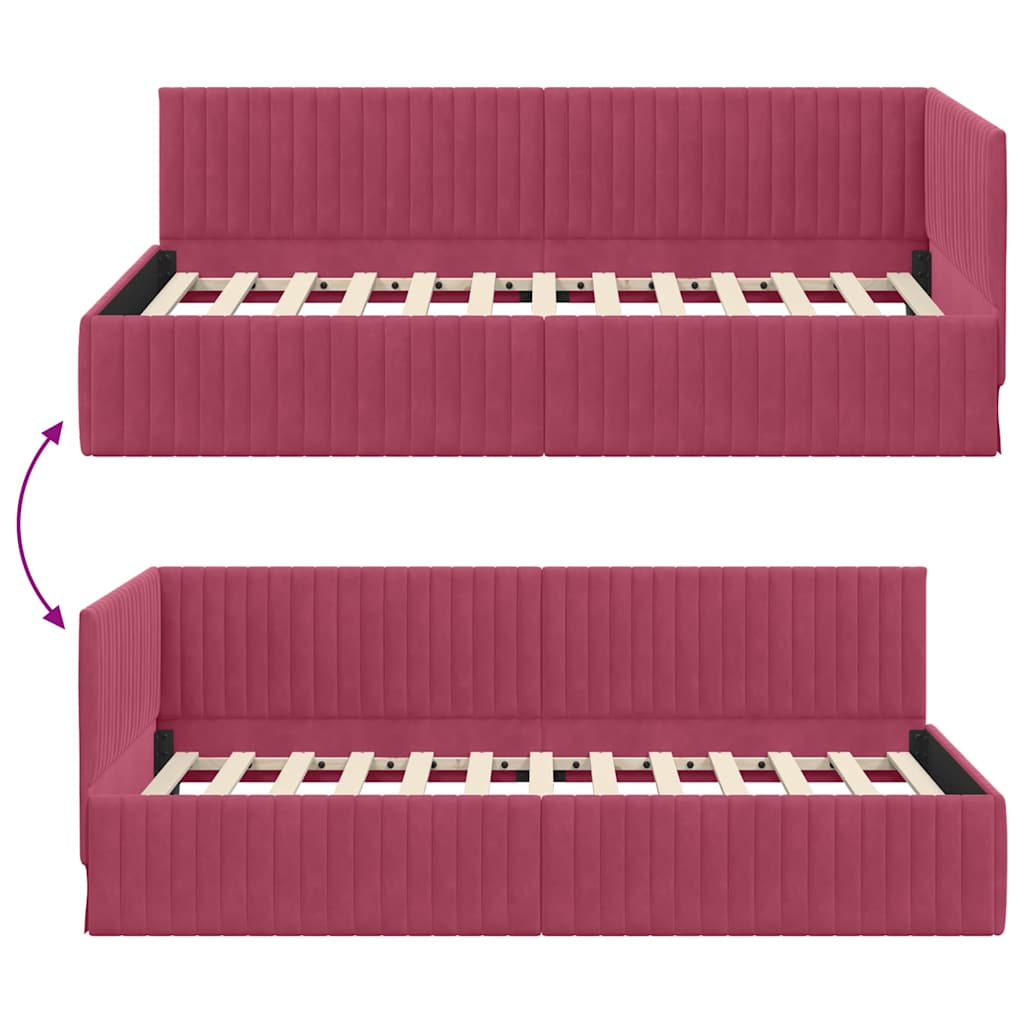 Kutni okvir kreveta Vinska crvena 100 cm x 200 cm Baršun