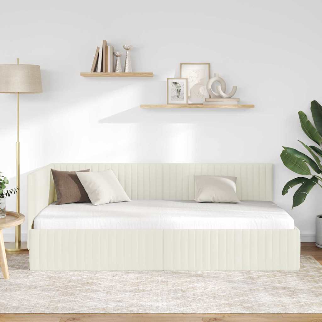 Kutni okvir kreveta s uzglavljem Krema 100 cm x 200 cm Baršun