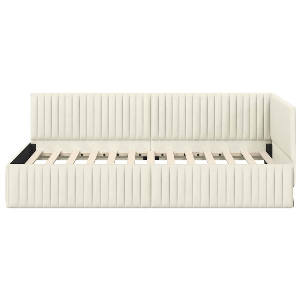 Kutni okvir kreveta s uzglavljem Krema 100 cm x 200 cm Baršun