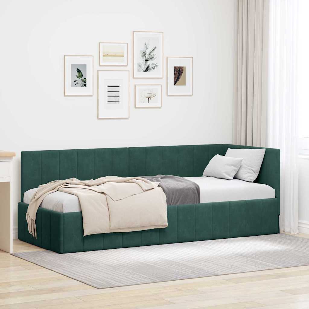 Kutni okvir kreveta Tamnozelena 80 cm x 200 cm Baršun