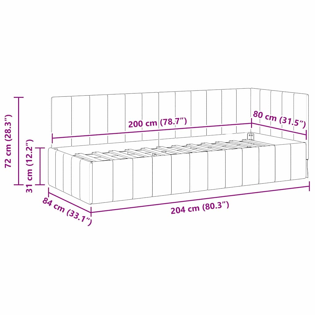 Kutni okvir kreveta Vinska crvena 80 cm x 200 cm Baršun