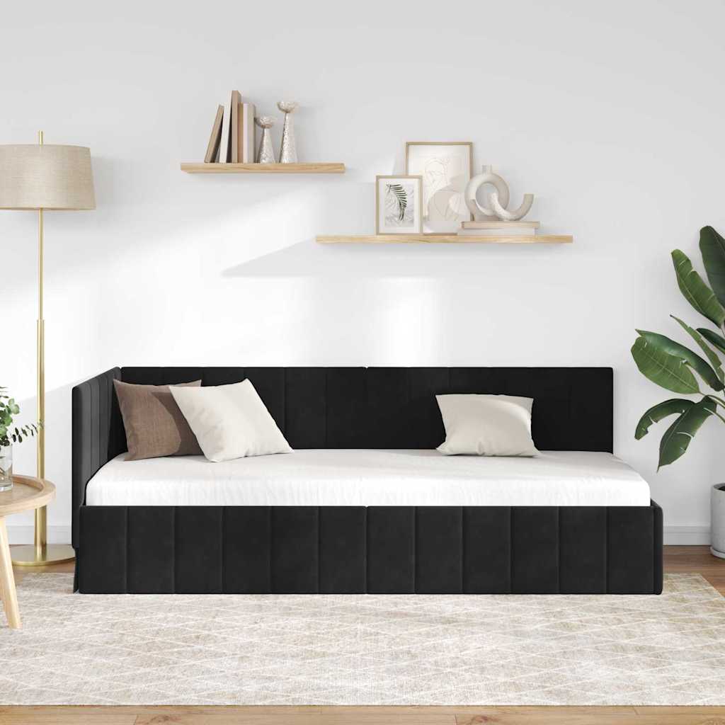 Kutni okvir kreveta s uzglavljem Crna 80 cm x 200 cm Baršun