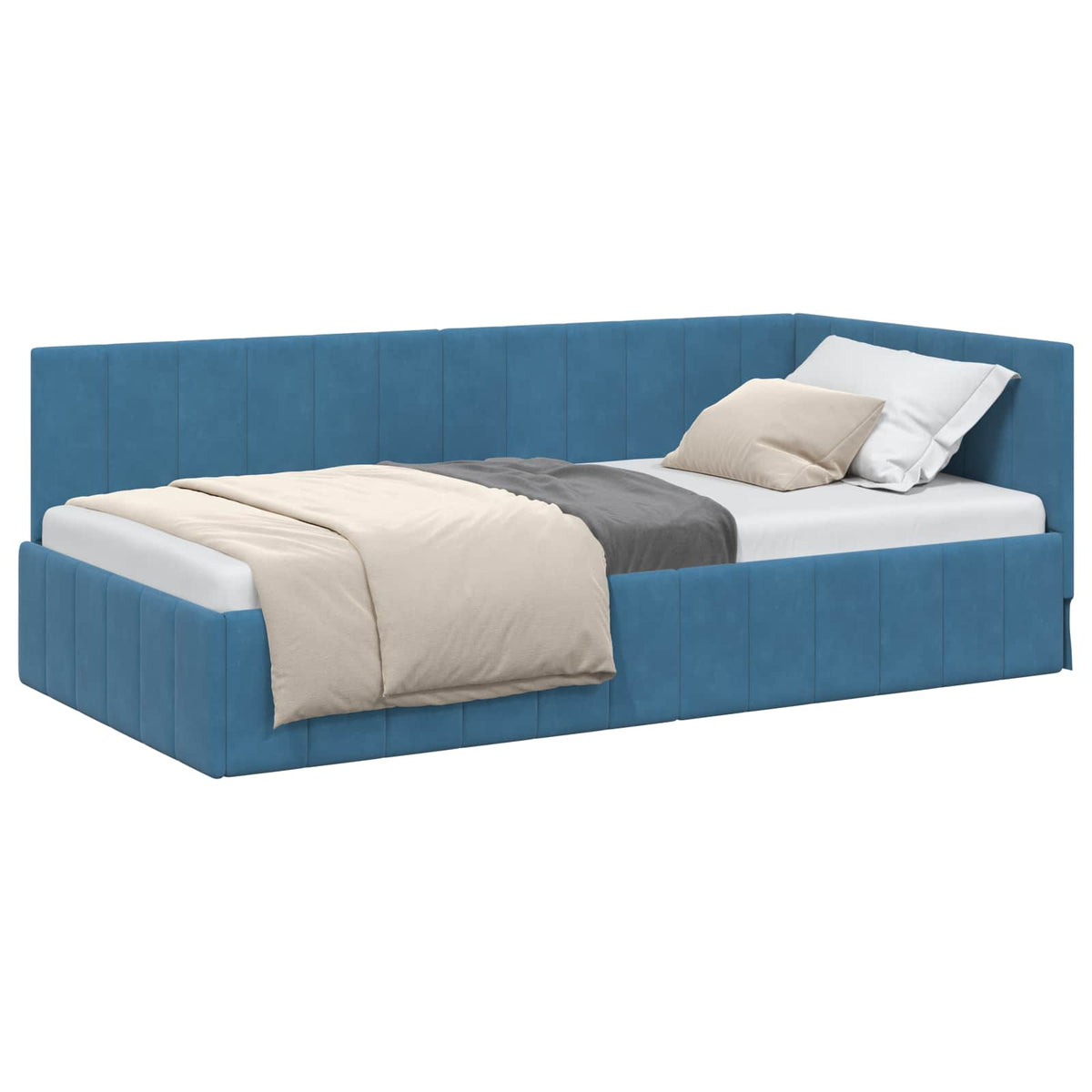 Kutni okvir kreveta s uzglavljem Plava 90 cm x 190 cm Baršun