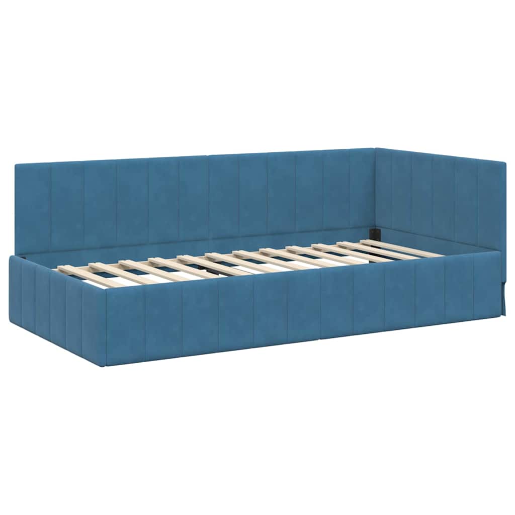 Kutni okvir kreveta s uzglavljem Plava 90 cm x 190 cm Baršun
