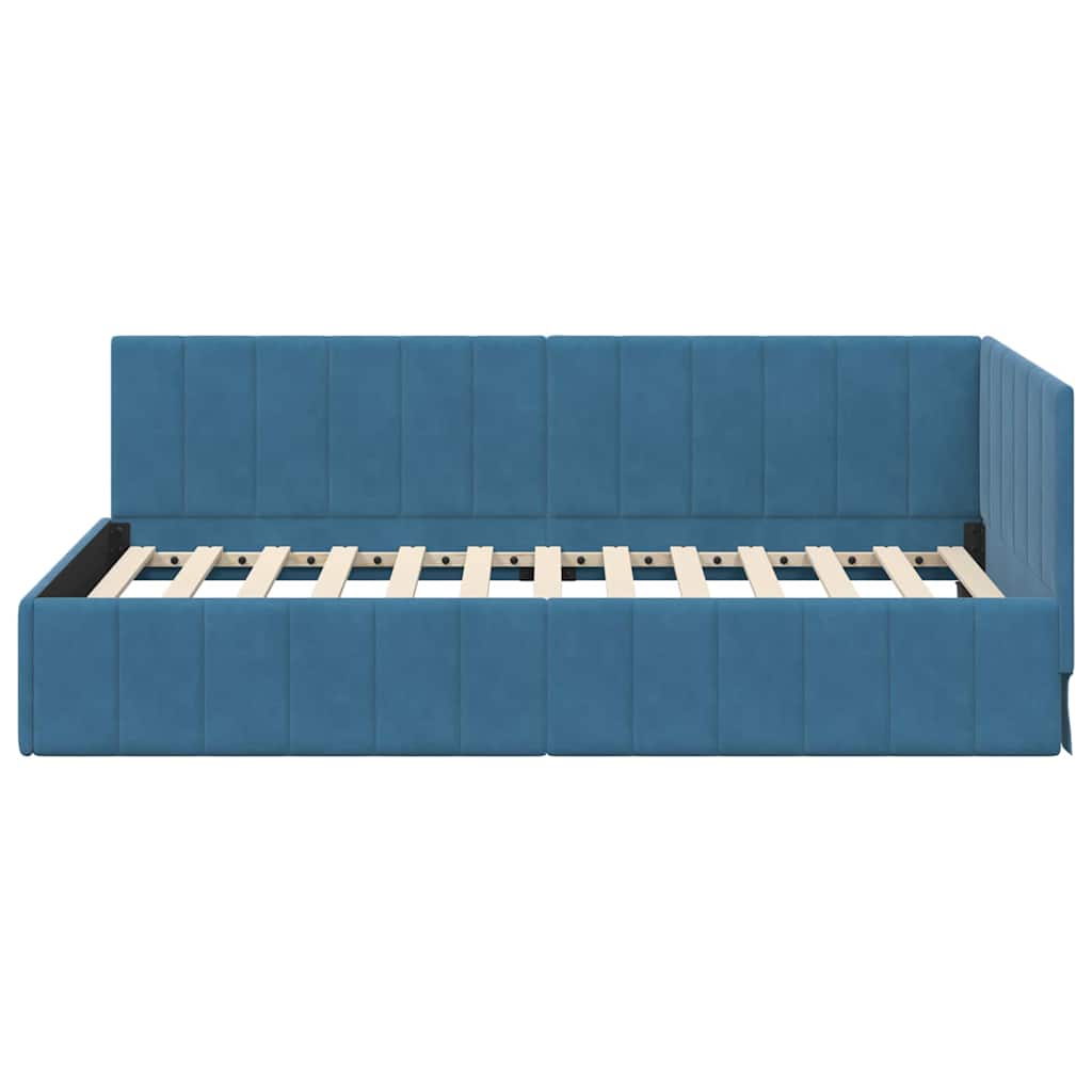 Kutni okvir kreveta s uzglavljem Plava 90 cm x 190 cm Baršun