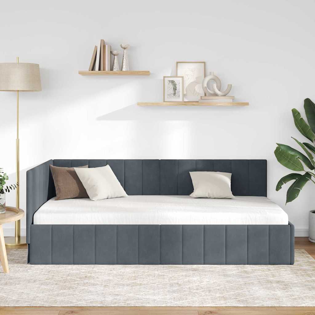 Kutni okvir kreveta Tamno siva 90 cm x 190 cm Baršun