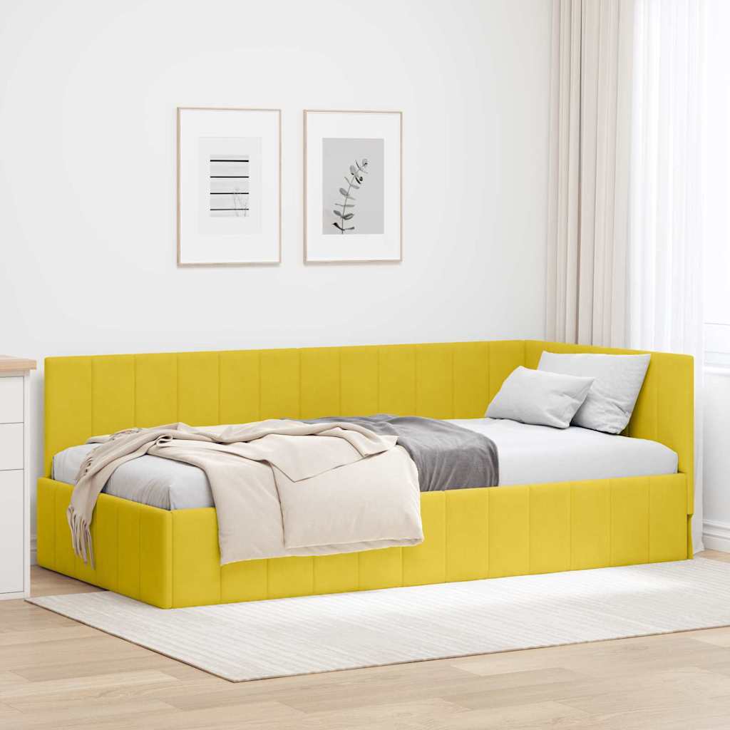 Kutni okvir kreveta s uzglavljem Žuta 90 cm x 190 cm Baršun