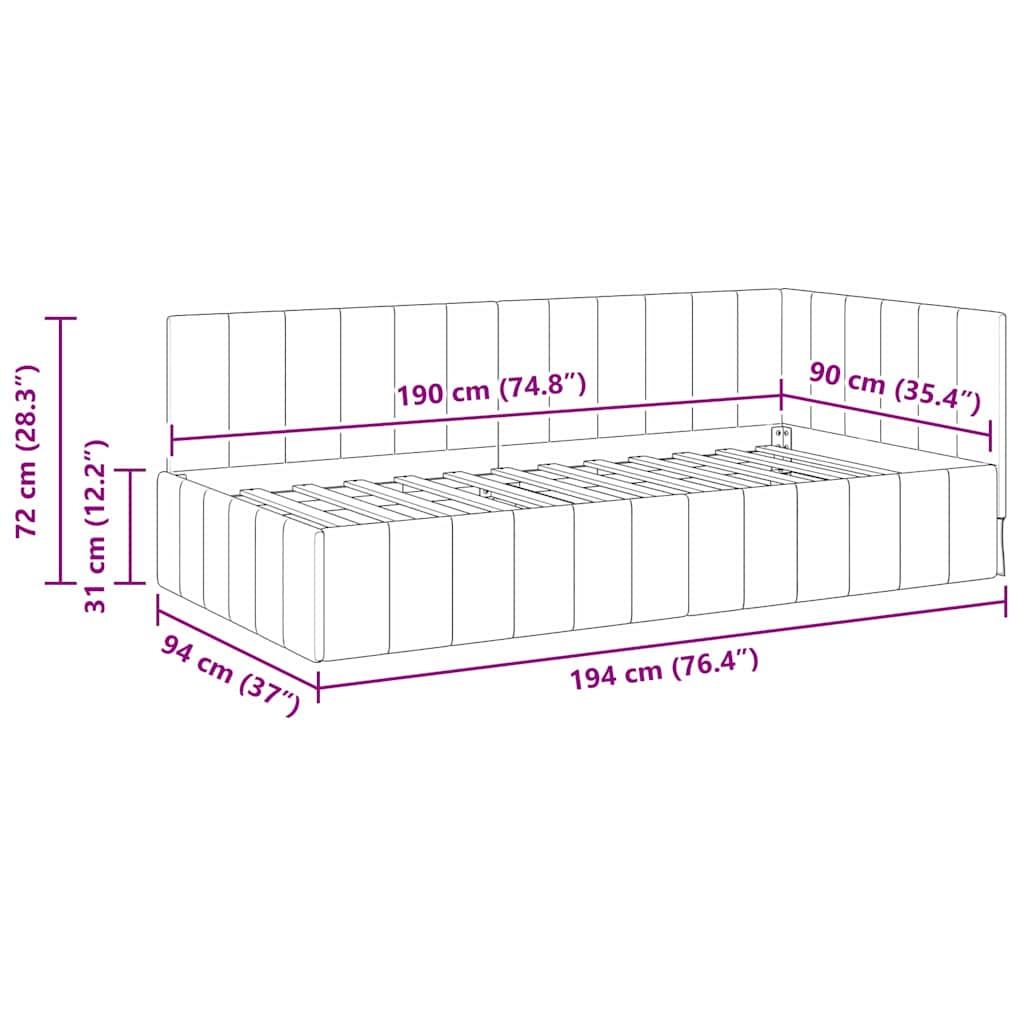 Kutni okvir kreveta s uzglavljem Tirkizna 90 cm x 190 cm Baršun
