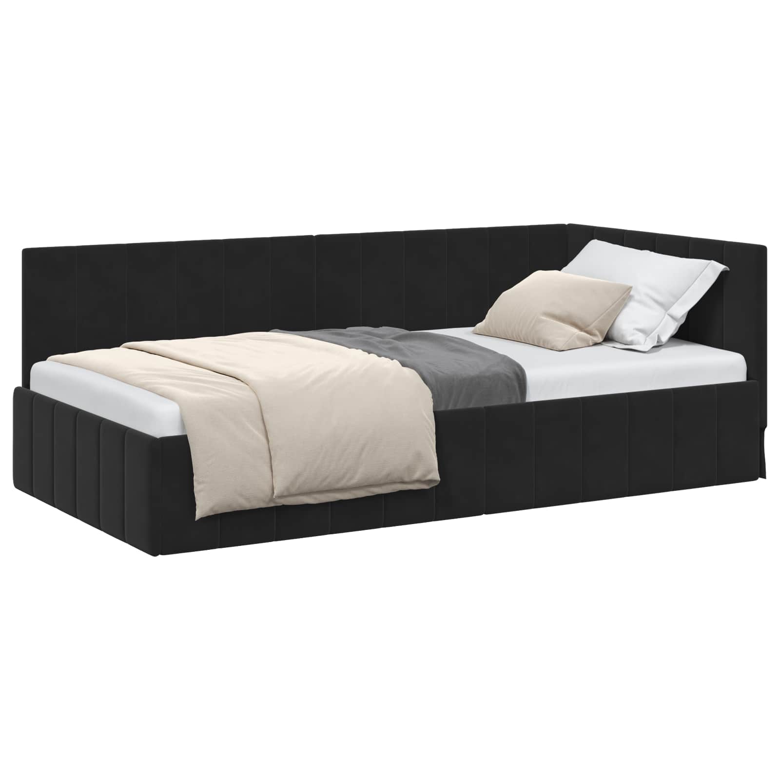 Kutni okvir kreveta s uzglavljem Crna 90 cm x 200 cm Baršun