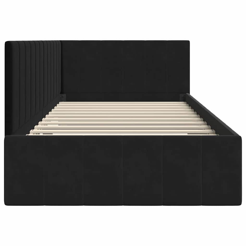 Kutni okvir kreveta s uzglavljem Crna 90 cm x 200 cm Baršun