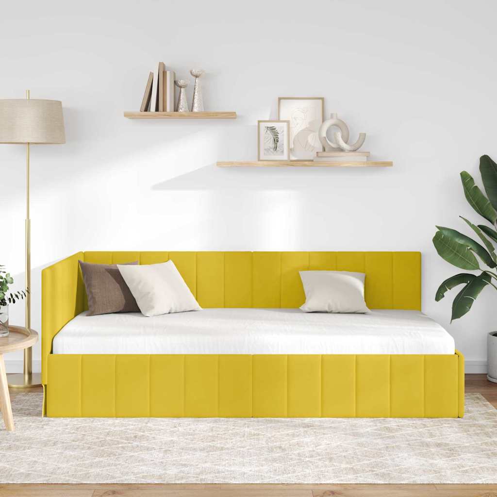 Kutni okvir kreveta s uzglavljem Žuta 90 cm x 200 cm Baršun