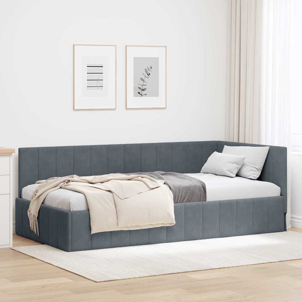 Kutni okvir kreveta Tamno siva 100 cm x 200 cm Baršun