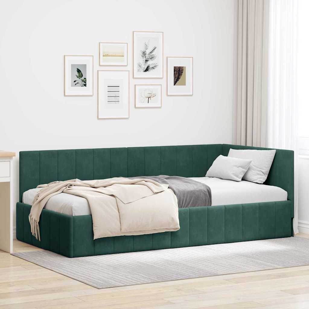 Kutni okvir kreveta Tamnozelena 100 cm x 200 cm Baršun