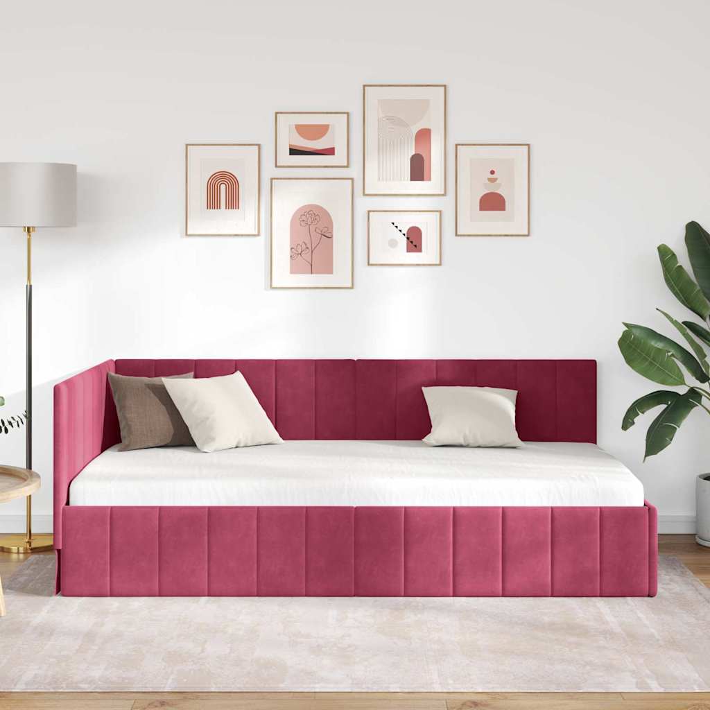 Kutni okvir kreveta Vinska crvena 100 cm x 200 cm Baršun
