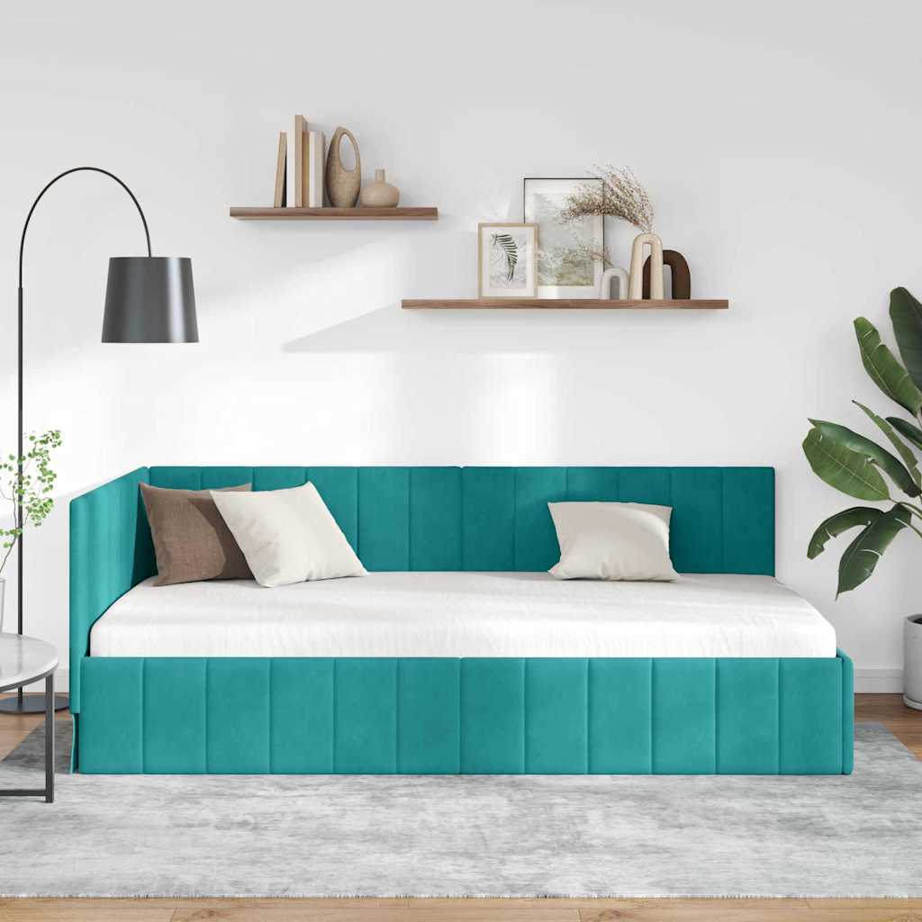 Kutni okvir kreveta Tirkizna 100 cm x 200 cm Baršun