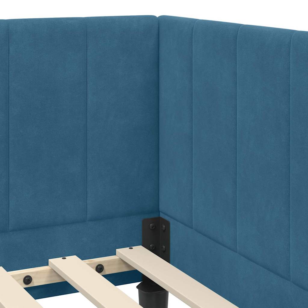 Kutni okvir kreveta s uzglavljem Plava 80 cm x 200 cm Baršun