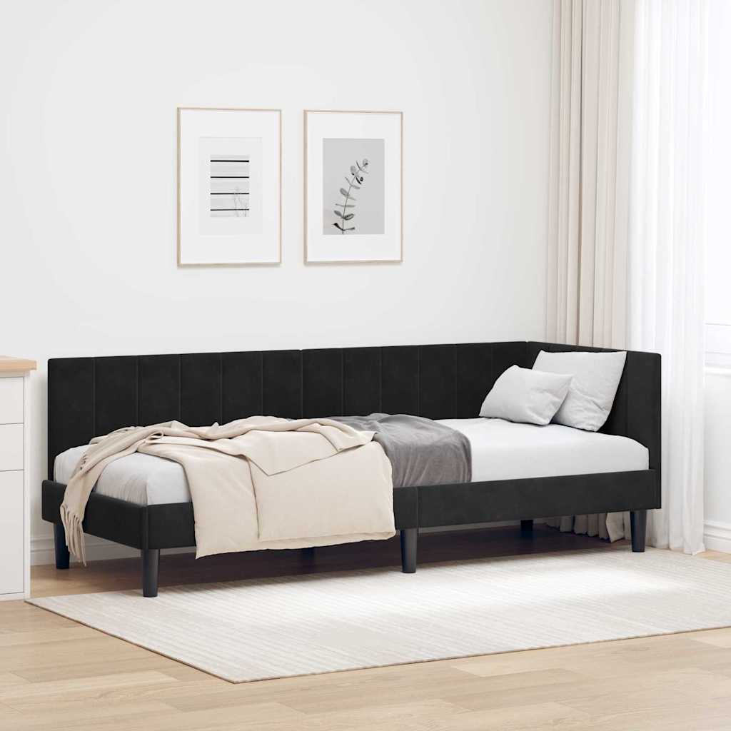 Kutni okvir kreveta s uzglavljem Crna 80 cm x 200 cm Baršun
