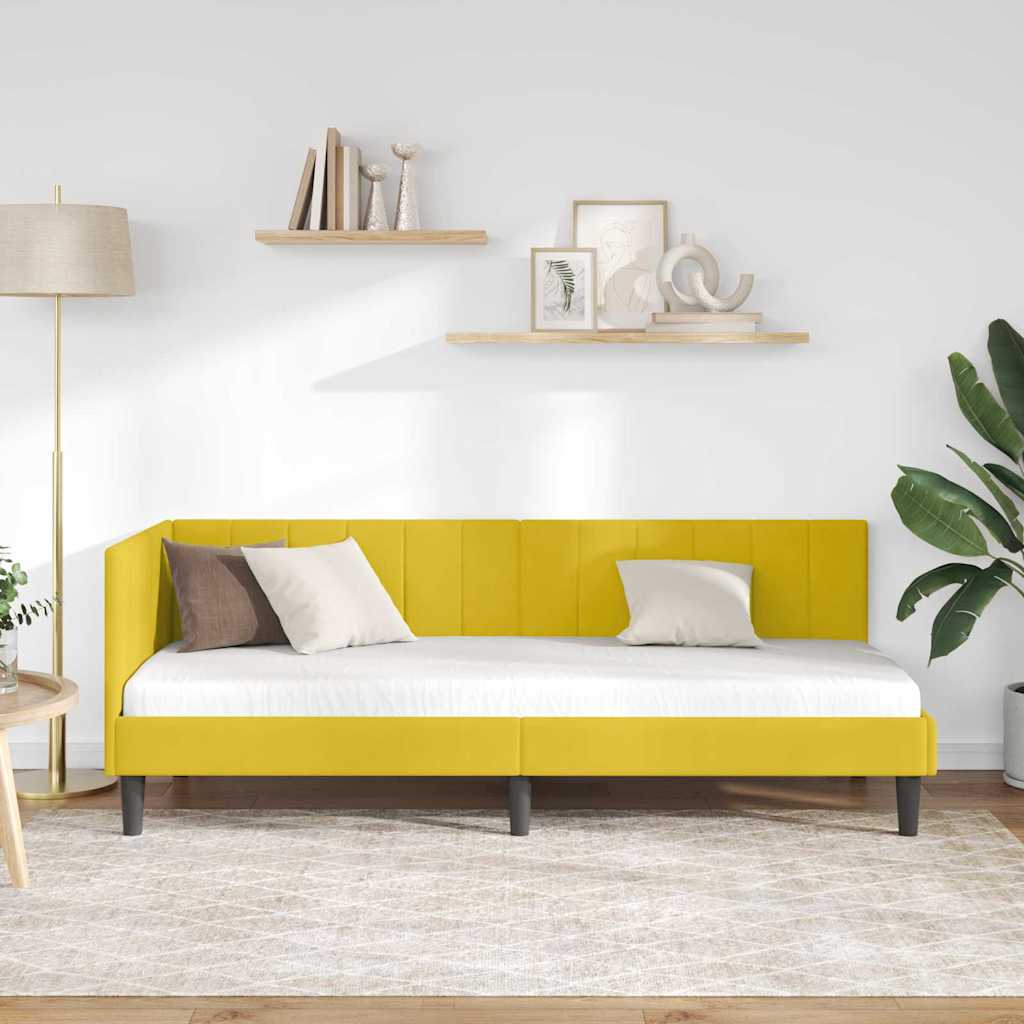 Kutni okvir kreveta s uzglavljem Žuta 80 cm x 200 cm Baršun