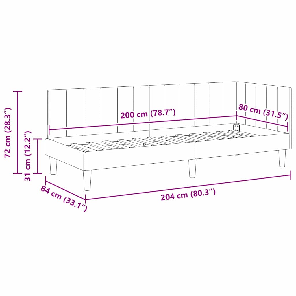 Kutni okvir kreveta s uzglavljem Žuta 80 cm x 200 cm Baršun