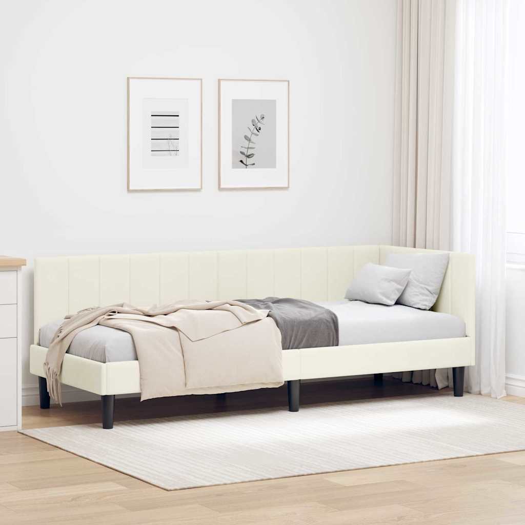 Kutni okvir kreveta s uzglavljem Krema 80 cm x 200 cm Baršun