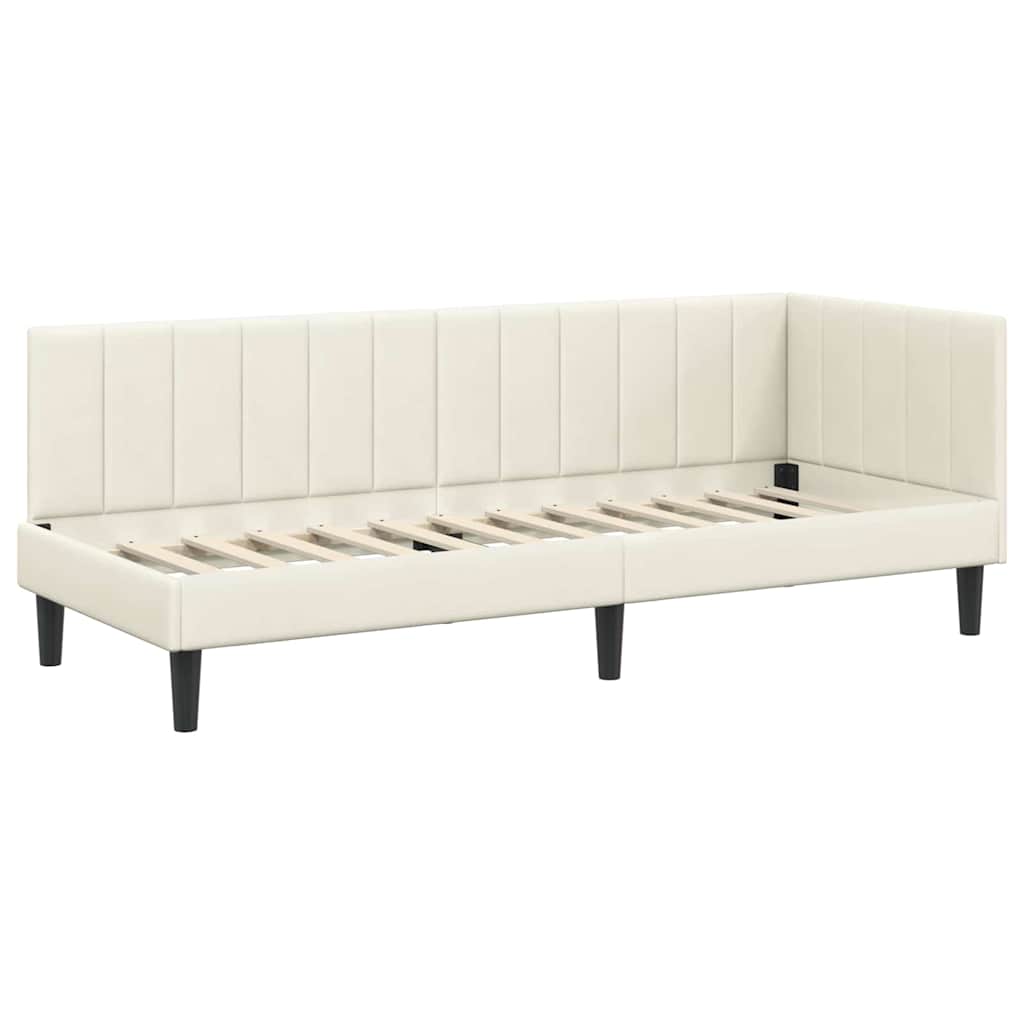 Kutni okvir kreveta s uzglavljem Krema 80 cm x 200 cm Baršun