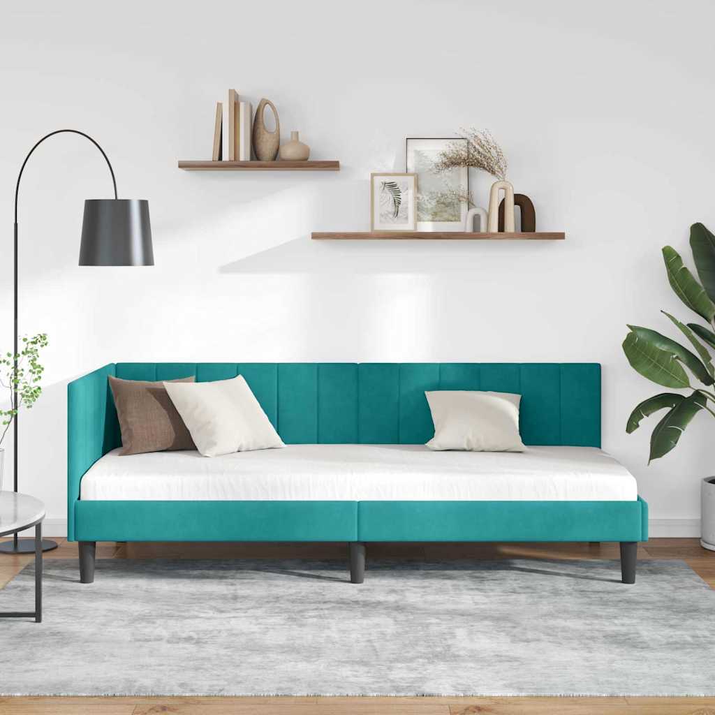 Kutni okvir kreveta s uzglavljem Tirkizna 80 cm x 200 cm Baršun