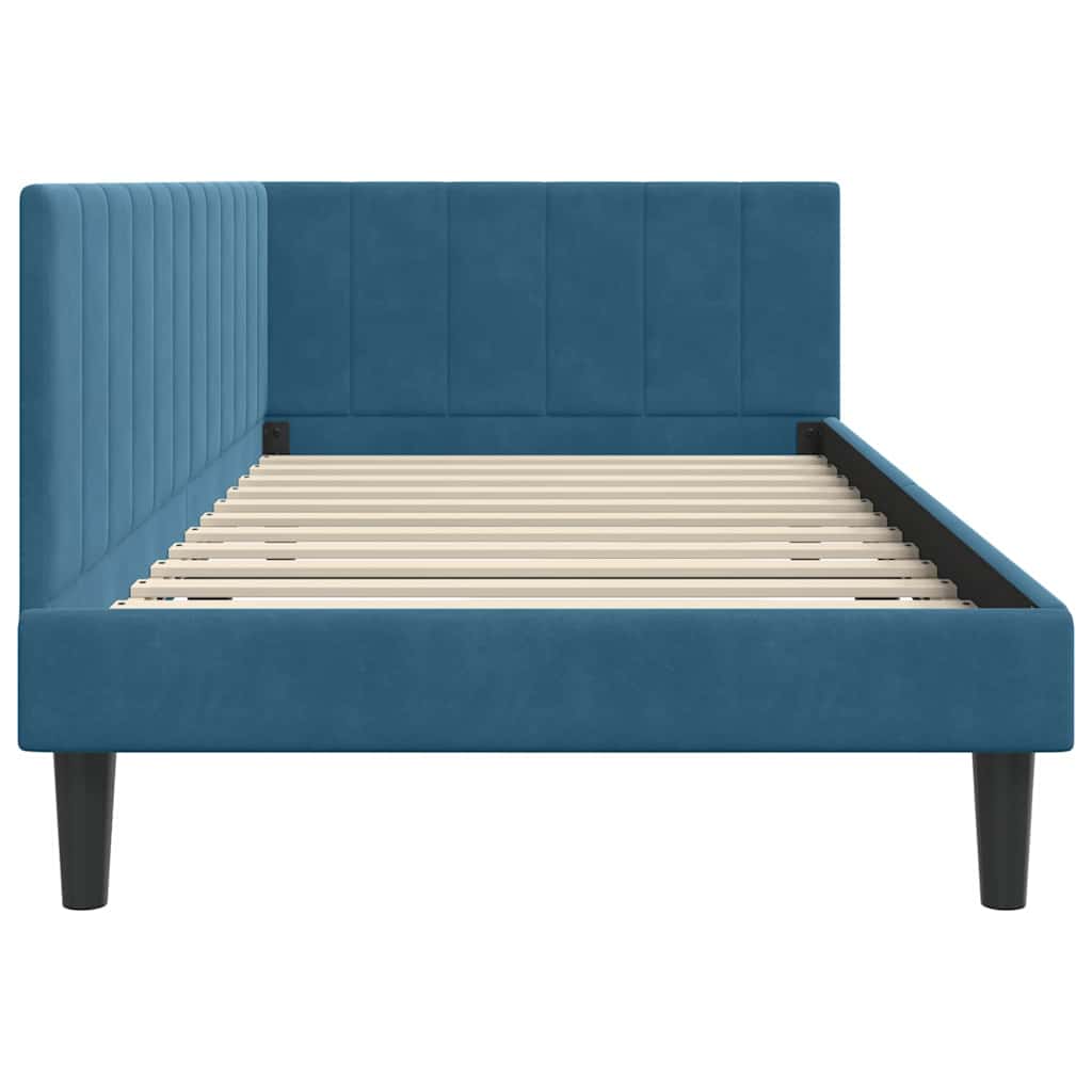 Kutni okvir kreveta s uzglavljem Plava 90 cm x 190 cm Baršun